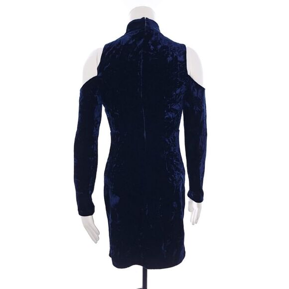 Lulu's A Little Crush Navy Blue Velvet Cold-Shoulder Bodycon Dress Size Small - Picture 9 of 12